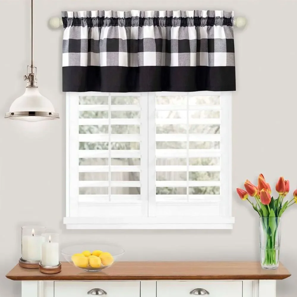 Achim Home Furnishing Hunter Black Plaid Modern Window Curtain Panels : 42